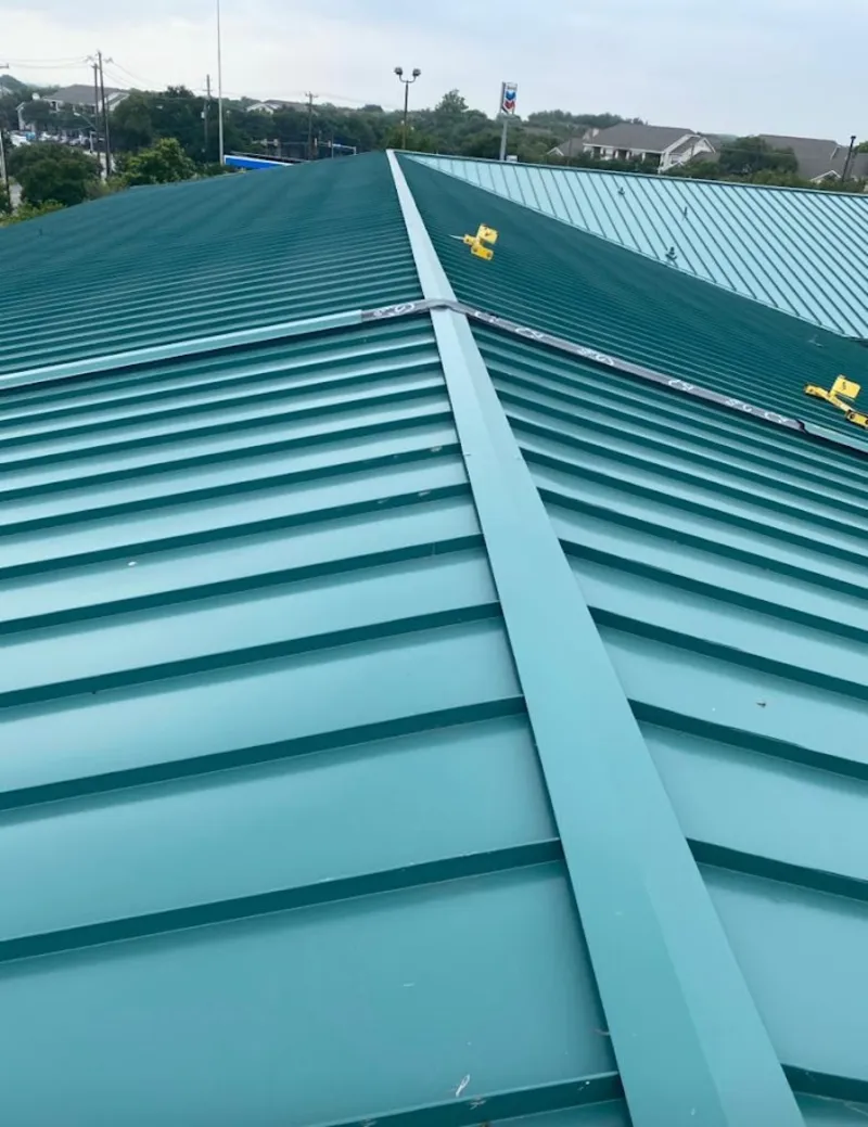 Green commercial metal roof ridge and valley for Metal Roof Repair in Encinitas